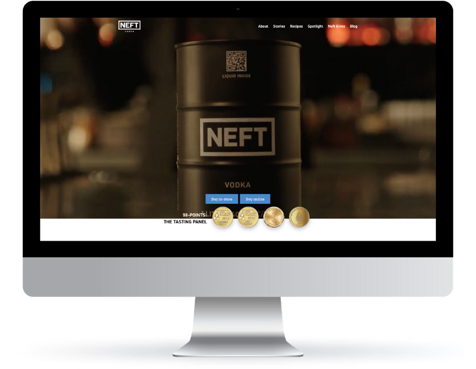 NEFT Vodka website displayed on a computer desktop.