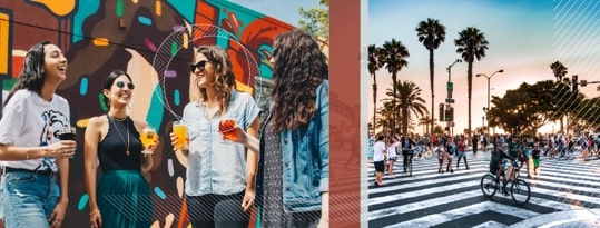People crossing the street at the beach.