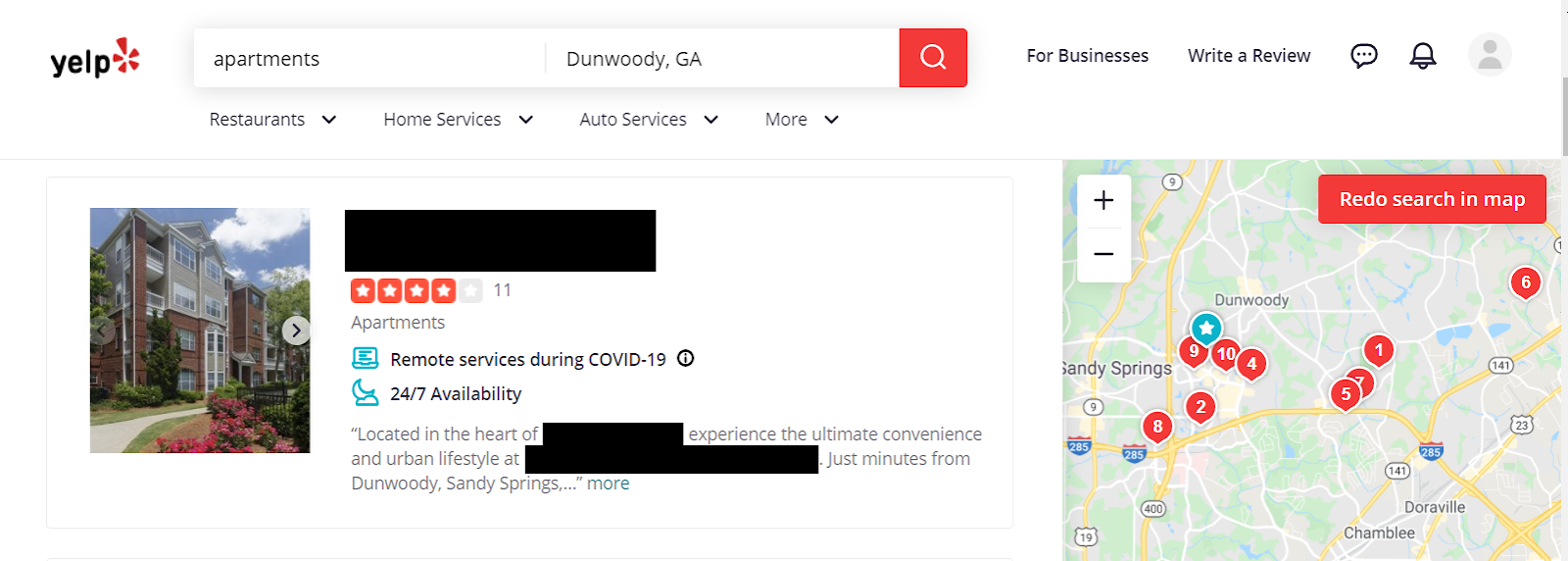 Snapshot of Yelp Ad on Search Results